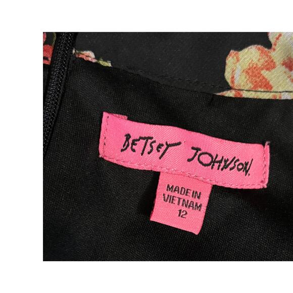 Betsey Johnson Black Floral Halter Shift Dress S12 Lined Mini Short Party Trendy - Picture 3 of 5